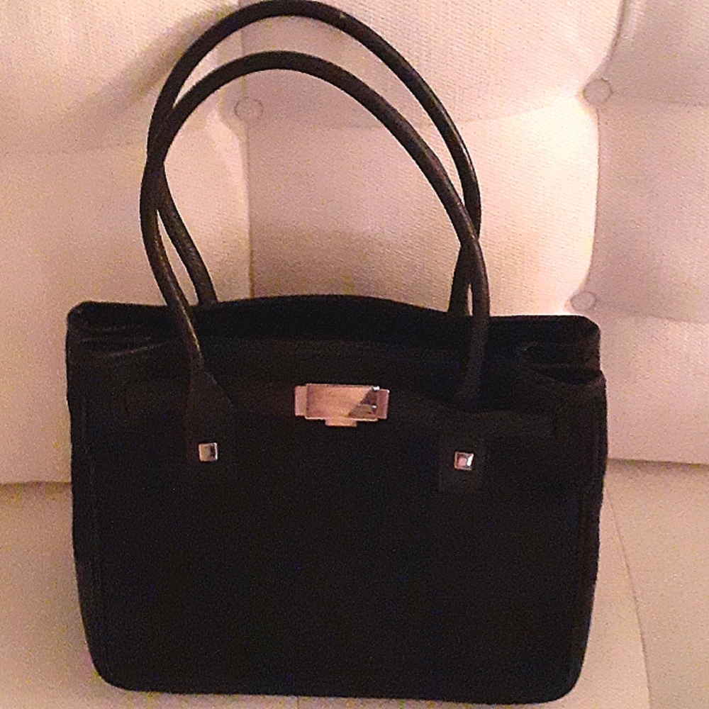 Lord & Taylor black silver buckle small handbag